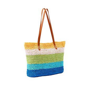 Woman Within Women's Plus Size Color Block Straw Tote