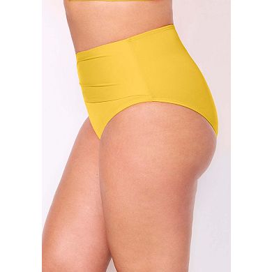 Swimsuits for All Women's Side Knot Drape Overlay High Waist Swim Brief
