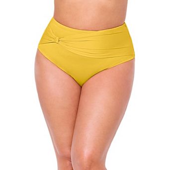 Swimsuits for All Women's Side Knot Drape Overlay High Waist Swim Brief