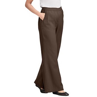 Woman Within Plus Size Petite Perfect Elastic-Waist Wide-Leg All-Cotton Pull-On Denim Jeans