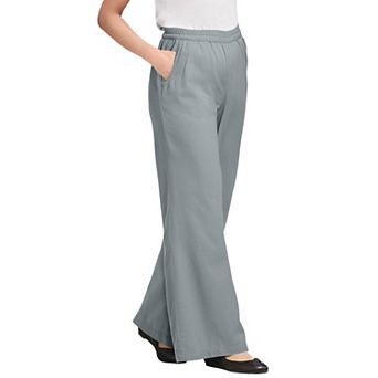 Woman Within Plus Size Petite Perfect Elastic-Waist Wide-Leg All-Cotton Pull-On Denim Jeans