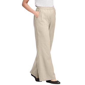 Woman Within Plus Size Petite Perfect Elastic-Waist Wide-Leg All-Cotton Pull-On Denim Jeans
