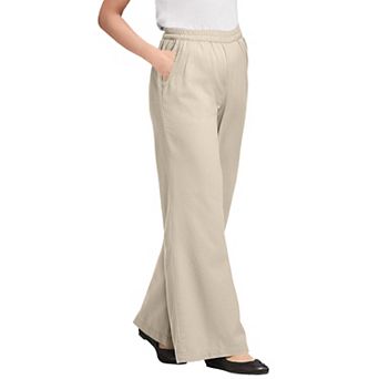 Woman Within Plus Size Tall Perfect Elastic-Waist Wide-Leg All-Cotton Pull-On Denim Jeans