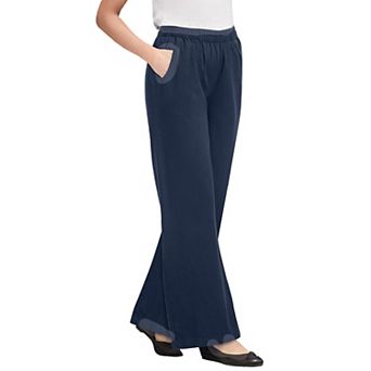 Woman Within Plus Size Perfect Elastic-Waist Wide-Leg All-Cotton Pull-On Denim Jeans