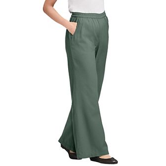 Woman Within Plus Size Petite Perfect Elastic-Waist Wide-Leg All-Cotton Pull-On Denim Jeans