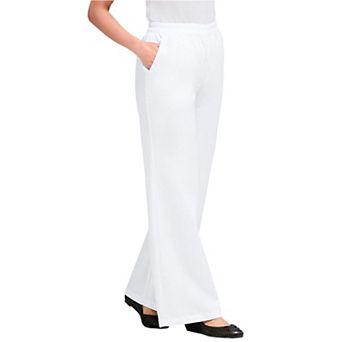 Woman Within Plus Size Tall Perfect Elastic-Waist Wide-Leg All-Cotton Pull-On Denim Jeans