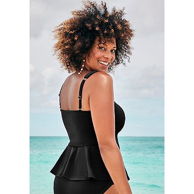 Swimsuits for All Women's Plus Size Underwire Shirred Ring Bandeau Tankini Top