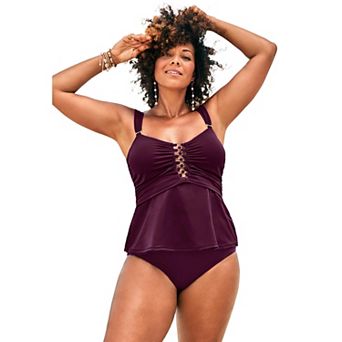 Swimsuits for All Women's Underwire Shirred Ring Bandeau Tankini Top