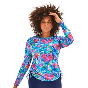 Swimsuits for All Women's Side-Tie Swim Tee Rash Guard With Built-In Bra
