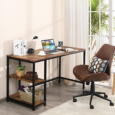 47 55 Computer Desk Office Study Table Workstation Home With Adjustable Shelf Rustic Brown m