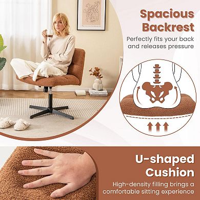 Office Armless Chair Cross Legged With Imitation Lamb Fleece And Adjustable Height