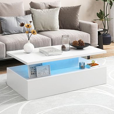 Modern 2-tier High Glossy Table With Adjustable Light Colors For Living ...