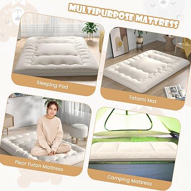 Queen/king/twin/full Futon Mattress Floor Sleeping Pad With Washable Cover Beige-queen Size