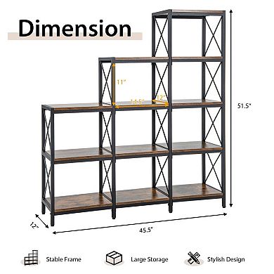 9 Cubes Bookcase With Carbon Steel Frame For Home Office-rustic Brown