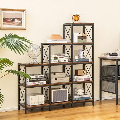 9 Cubes Bookcase With Carbon Steel Frame For Home Office-rustic Brown