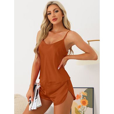 Womens Silky Satin Pajamas Sets Cami Shorts Sets Sleepwear 2 Piece