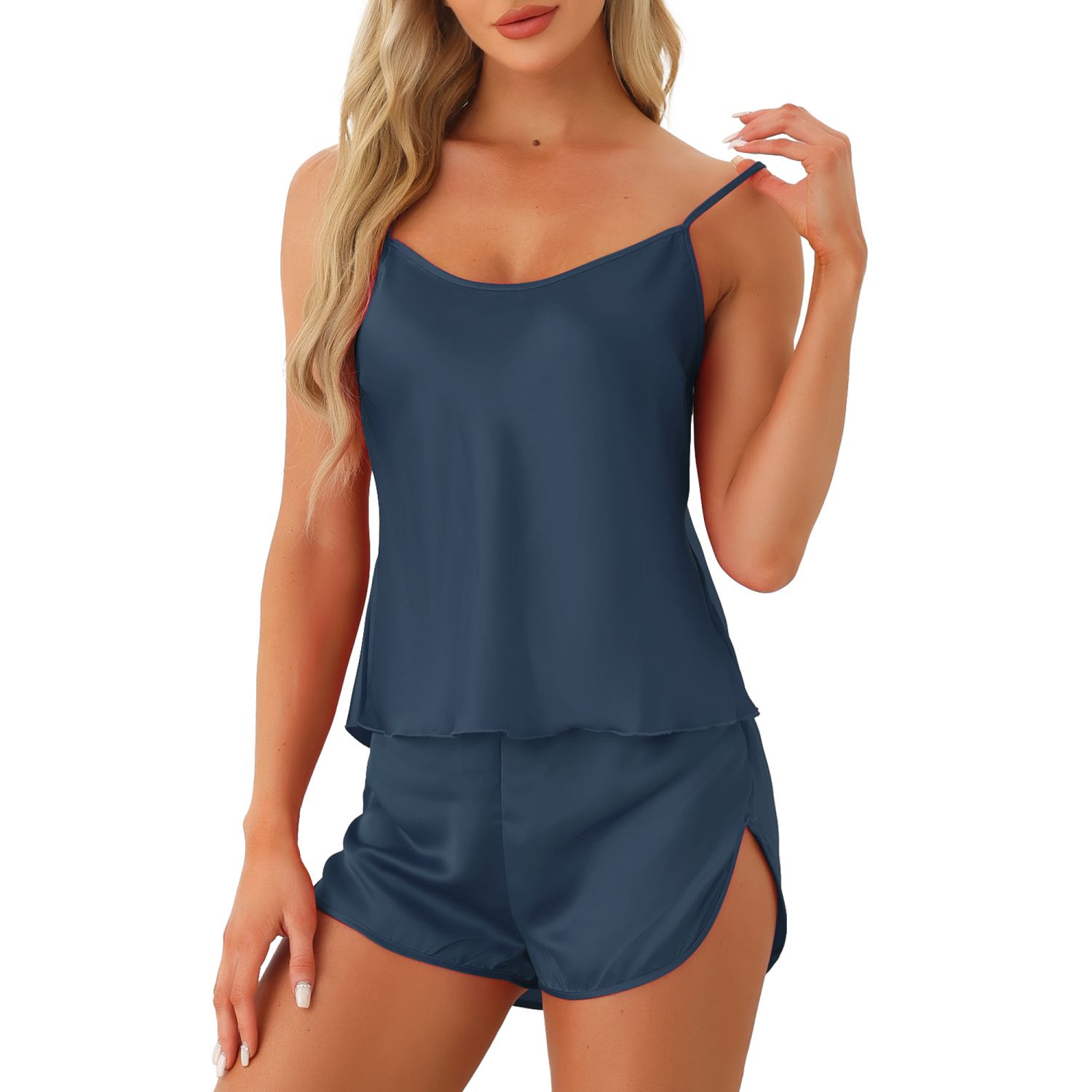 Women's Silky Satin Pajamas Sets Cami Shorts Sets Sleepwear 2 Piece