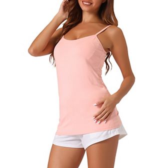 Womens Fit Camisole With Built In Bra Adjustable Spaghetti Strap Pajama Tank Tops