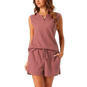 Womens 2 pc Pjs Waffle Knit Pajama Sets Tank Top And Shorts Lounge Sets
