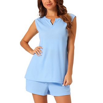 Womens 2 pc Pjs Waffle Knit Pajama Sets Tank Top And Shorts Lounge Sets