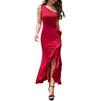 Women Wedding Guest Dress One Shoulder Sleeveless Side Split Formal Dresses For Evening Party