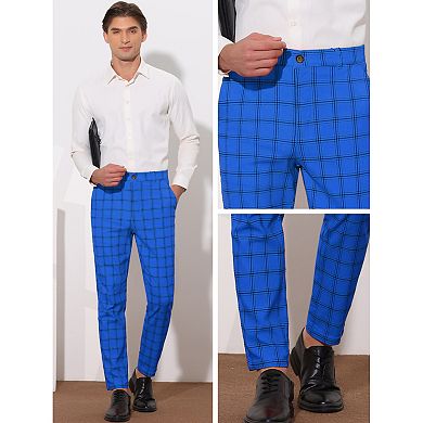 Plaid Pants For Men's Slim Fit Flat Front Skinny Plaid Dress Pants