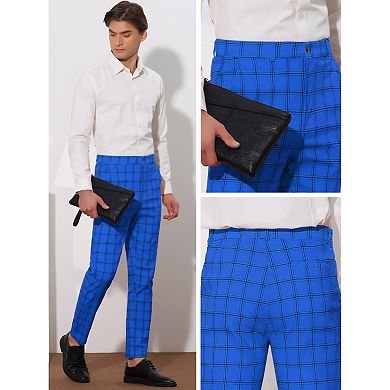Plaid Pants For Men's Slim Fit Flat Front Skinny Plaid Dress Pants