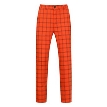 Plaid Pants For Men's Slim Fit Flat Front Skinny Plaid Dress Pants