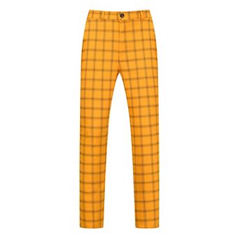 Plaid Pants For Men's Slim Fit Flat Front Skinny Plaid Dress Pants