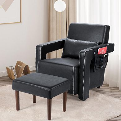 Modern Berber Fleece Single Sofa Chair With Ottoman And Waist Pillow