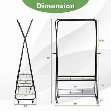 Heavy Duty Clothes Rack On Wheels With Shelves-black