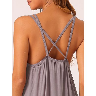 Womens Nightgown Backless Loose Pajamas Cross Suspenders Spaghetti Straps Casual Loungewear Plus