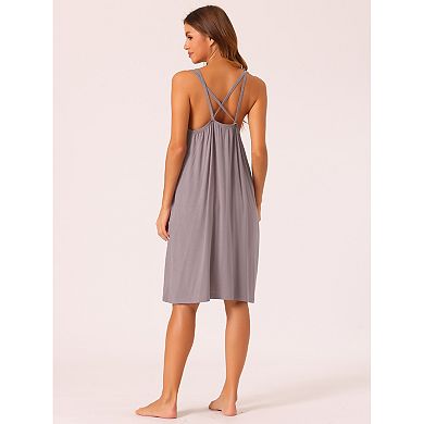 Womens Nightgown Backless Loose Pajamas Cross Suspenders Spaghetti Straps Casual Loungewear Plus