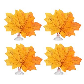 4 pc Betta Fish Leaf Pad Hammock Resting Hide Plants Yellow Orange 3.94"x3.54" With Suction Cup