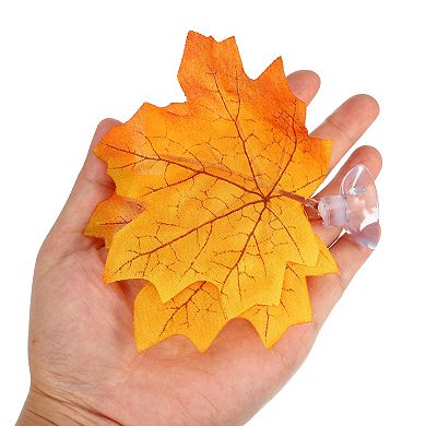 4pcs Betta Fish Leaf Pad Hammock Resting Hide Plants Yellow Orange 3.94"x3.54" With Suction Cup