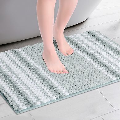 Striped Bathroom Rugs Absorbent Fluffy Chenille Bath Mat Rug, Non Slip Bathroom Floor Mat