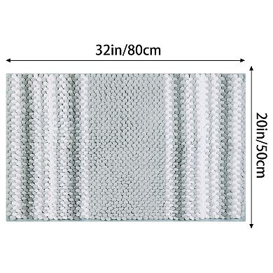 Striped Bathroom Rugs Absorbent Fluffy Chenille Bath Mat Rug, Non Slip Bathroom Floor Mat