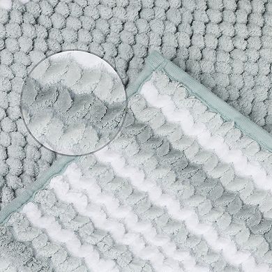 Striped Bathroom Rugs Absorbent Fluffy Chenille Bath Mat Rug, Non Slip Bathroom Floor Mat