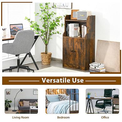 Storage Cabinet Bookcase With Doors And Display Shelf-rustic Brown