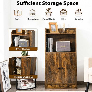 Storage Cabinet Bookcase With Doors And Display Shelf-rustic Brown