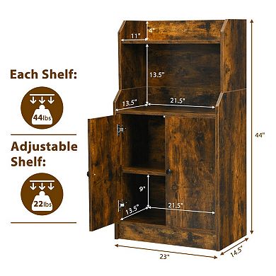 Storage Cabinet Bookcase With Doors And Display Shelf-rustic Brown