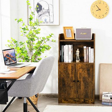 Storage Cabinet Bookcase With Doors And Display Shelf-rustic Brown