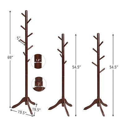 Adjustable Wooden Tree Coat Rack With 8 Hooks