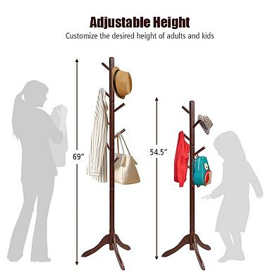 Adjustable Wooden Tree Coat Rack With 8 Hooks