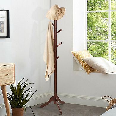 Adjustable Wooden Tree Coat Rack With 8 Hooks
