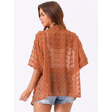Women's Swiss Dots Cardigan Short Sleeve Cover Up Open Front Lightweight Chiffon Kimono Cardigans