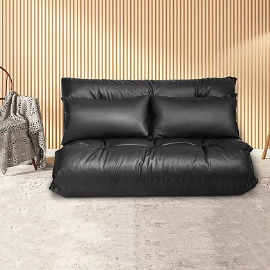 Foldable Pu Leather Leisure Floor Sofa Bed With 2 Pillows-black