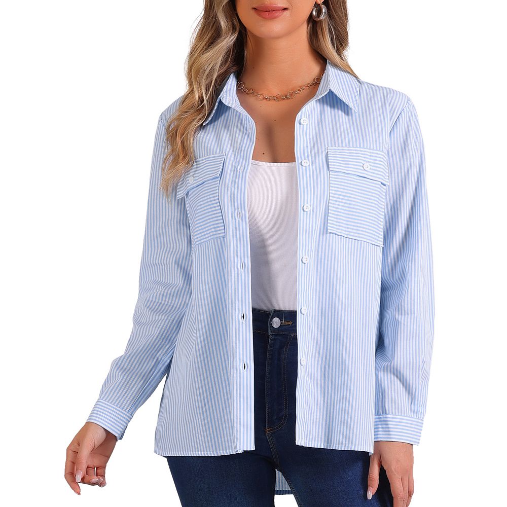 Striped Lapel Button Down Short Shirts