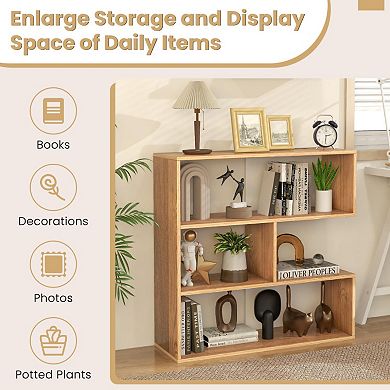 Concave Bookshelf 3-shelf Open Bookcase With Anti-toppling Device For Living Room Study Office