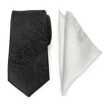 Black Floral Tie And Pocket Square Gift Set